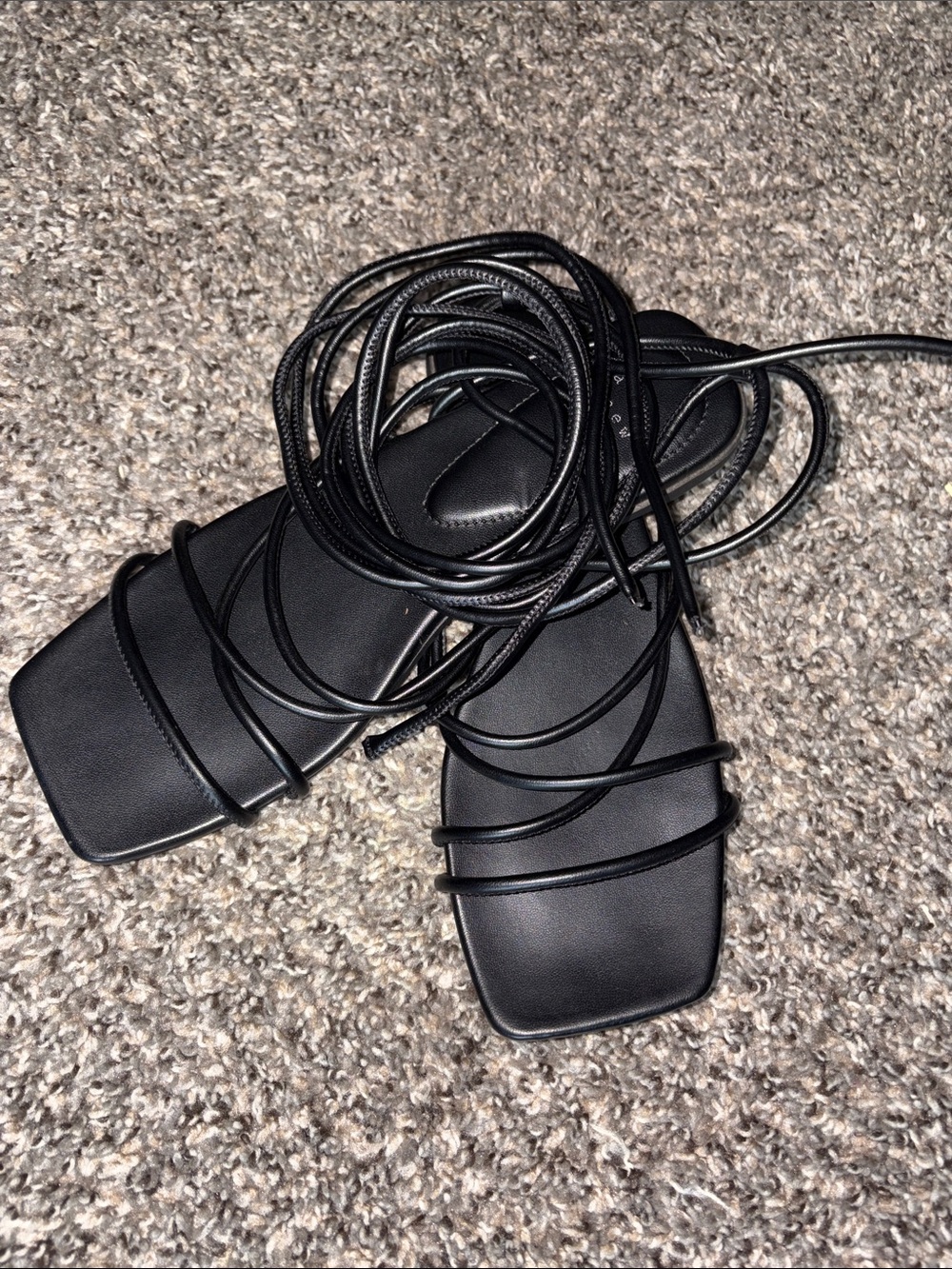 Strappy Square-Toe Lace-Up Sandals in Black